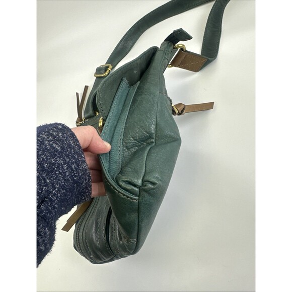 Fossil Morgan Traveler Soft Leather Crossbody Green Key Charm Zip Flap Pocket - Picture 11 of 15